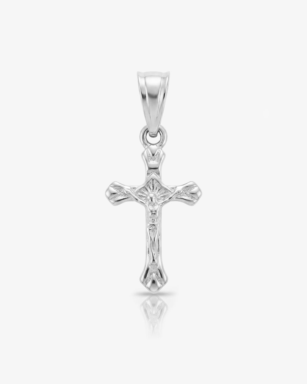 Silver mini cross charm pendant with a polished bail.