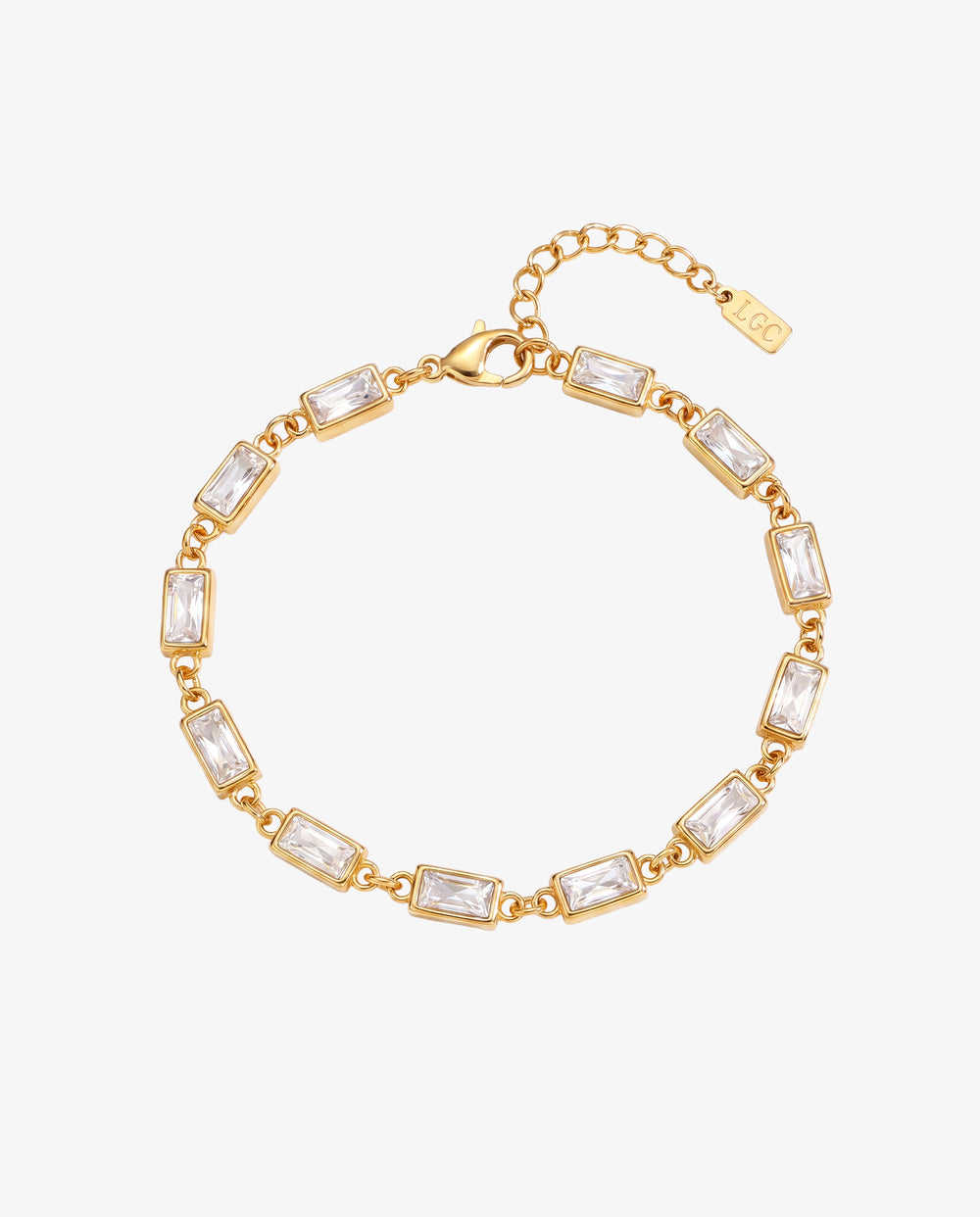 OMEN Gold Bracelet with rectangular clear stones in gold settings and a lobster clasp