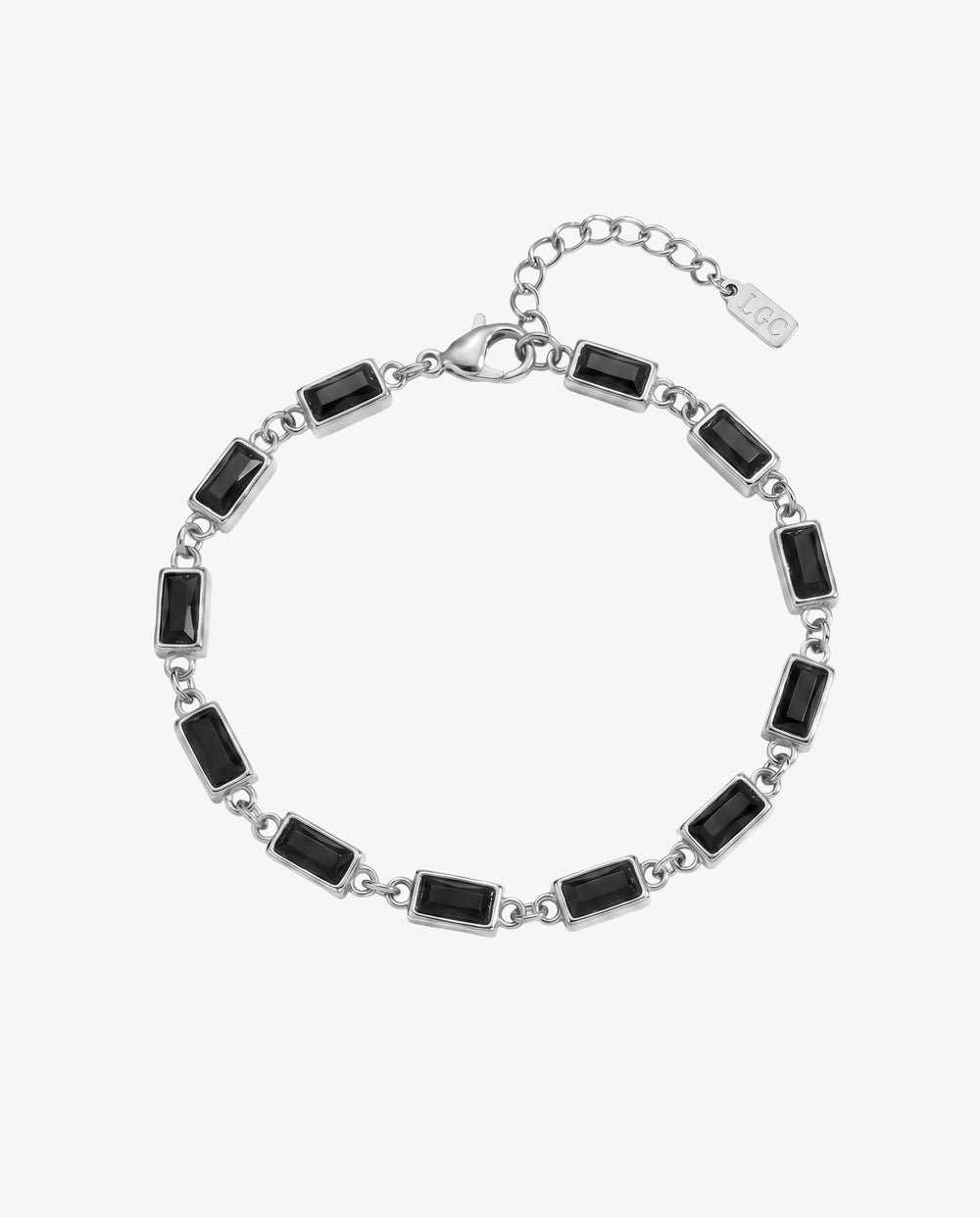 OMEN Silver Bracelet with rectangular black stones and an extension chain